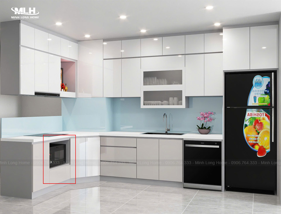 Cách bảo quản tủ bếp gỗ công nghiệp luôn như mới Chừa khoảng trống cách nhiệt cho khoang tủ lò vi sóng