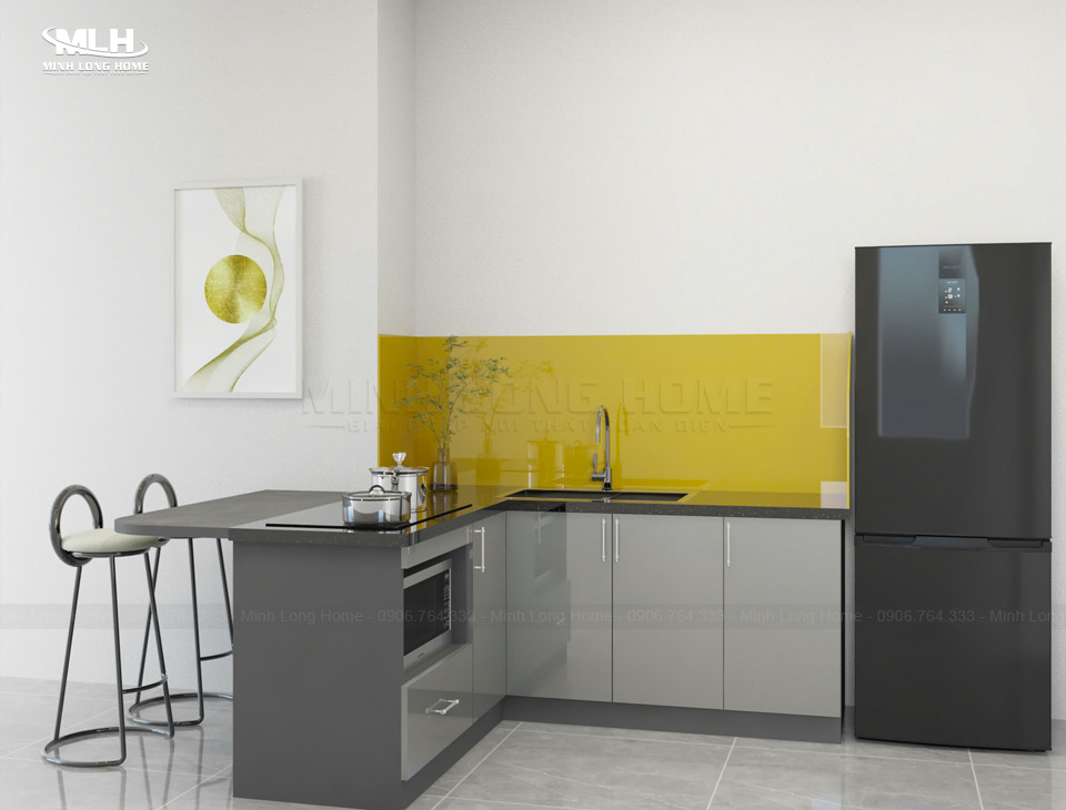 Tủ bếp gỗ MFC - Lựa chọn tiết kiệm tối ưu cho căn hộ nhỏ Tủ bếp MFC melamine kết hợp Acrylic hiện đại