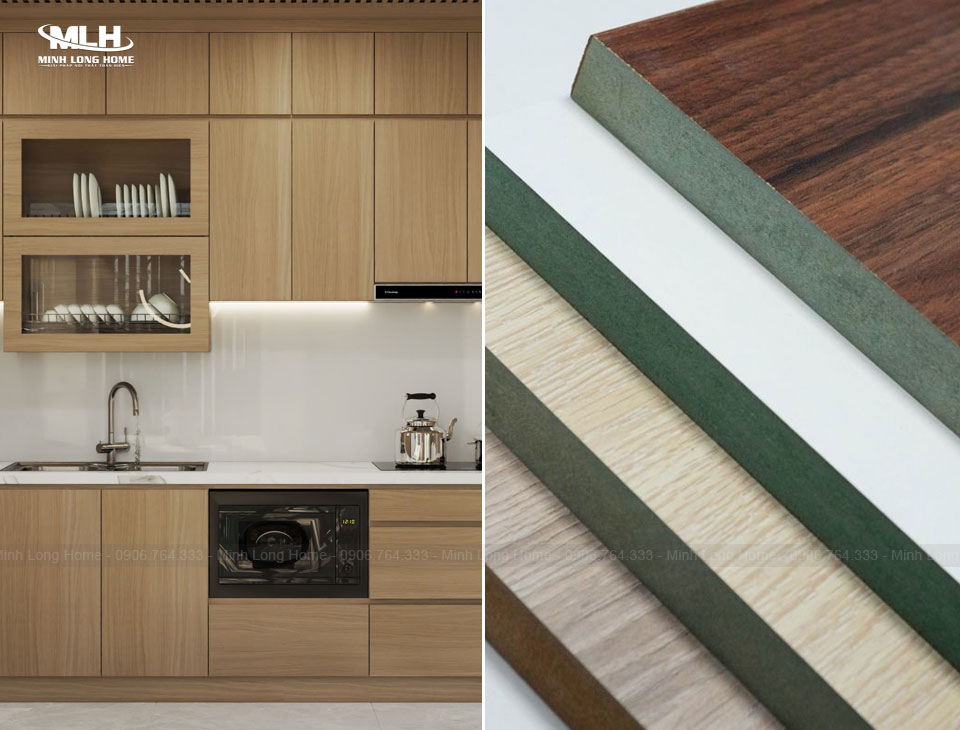 Tủ bếp gỗ công nghiệp là gì? Có bền không? Tủ bếp gỗ MDF là loại tủ bếp gỗ công nghiệp cao cấp vừa chống ẩm vừa chống cháy