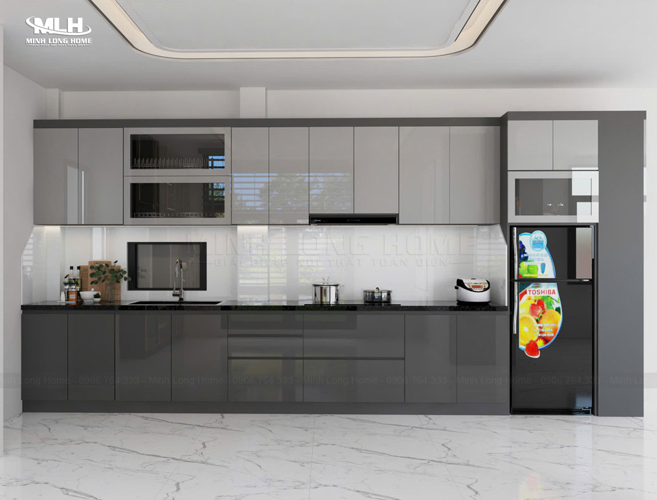 Tủ bếp gỗ công nghiệp phong cách hiện đại Tủ bếp gỗ công nghiệp hiện đại dáng chữ i