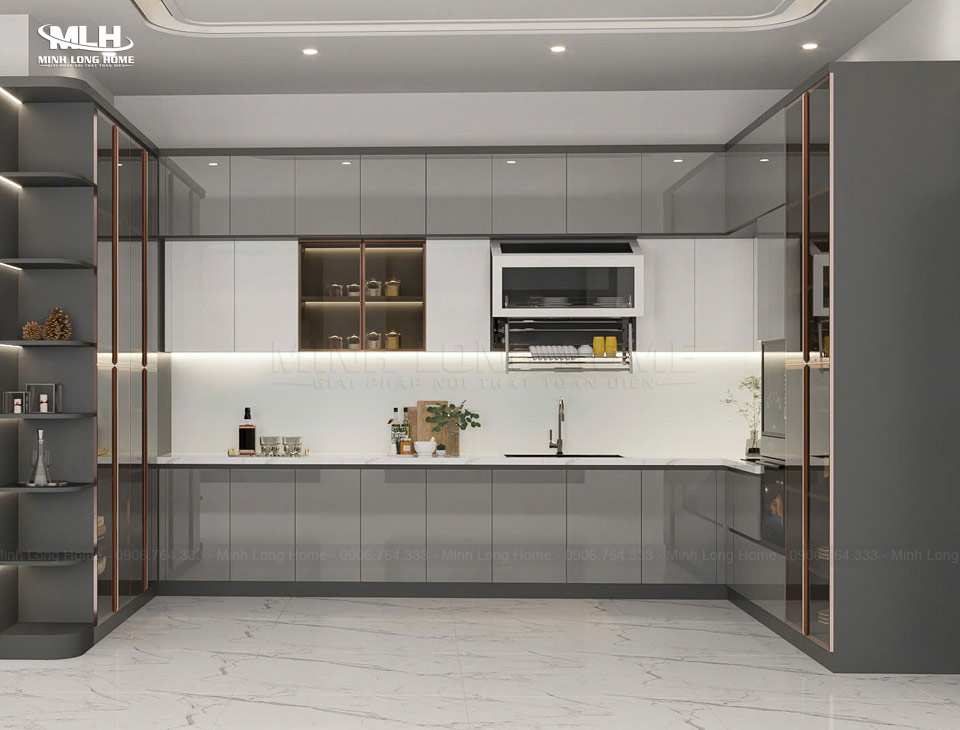 Tủ bếp gỗ công nghiệp phong cách hiện đại Tủ bếp gỗ công nghiệp hiện đại dáng chữ U