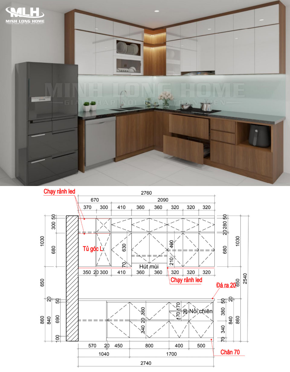Bản vẽ tủ bếp kịch trần