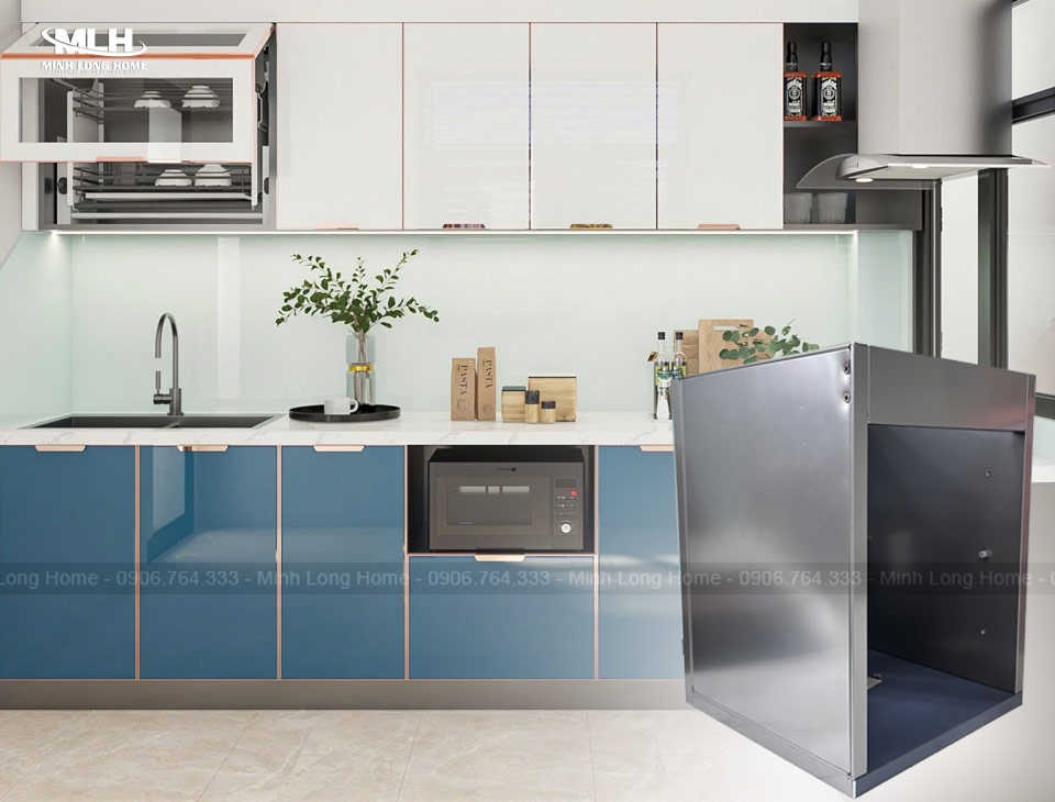 Cấu tạo tủ bếp inox cánh kính: Thùng tủ, cánh tủ, phụ kiện Cấu tạo tủ bếp inox cánh kính 3 lớp
