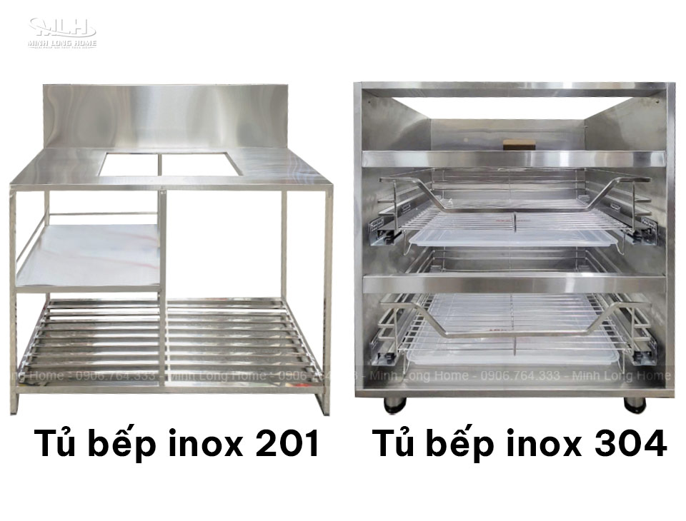 Tủ bếp inox: Cấu tạo, ưu điểm, phân loại và 22+ mẫu tủ inox đẹp Phân loại tủ bếp inox 201 304