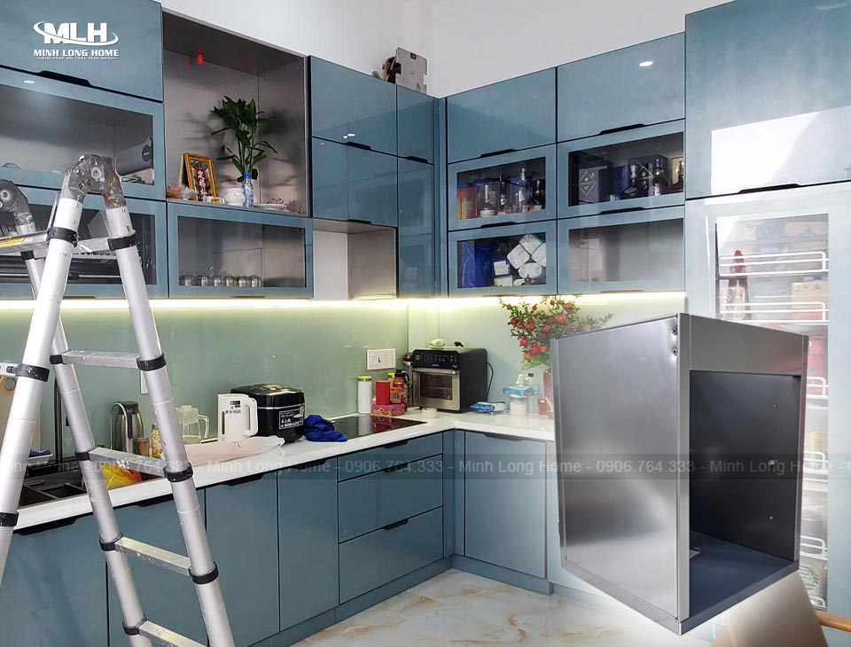 Tủ bếp inox 304: Phân loại và báo giá chi tiết (cánh kính, Acrylic, Melamine…) Tủ bếp inox 304 3 lớp dập chấn