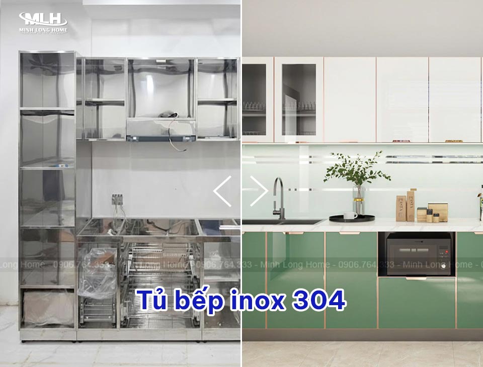 Tủ bếp inox 304: Phân loại và báo giá chi tiết (cánh kính, Acrylic, Melamine…) Tủ bếp inox 304 là gì