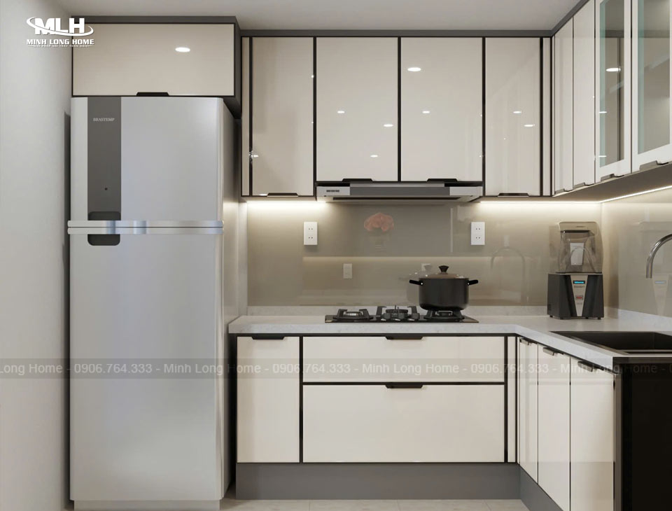Tủ bếp inox cánh kính Tủ bếp inox cánh kính cường lực bóng gương