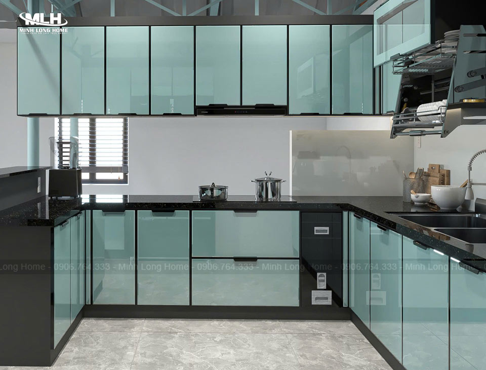 Ưu nhược điểm của tủ bếp inox cánh kính Tủ bếp inox cánh kính dễ lộ dấu vân tay