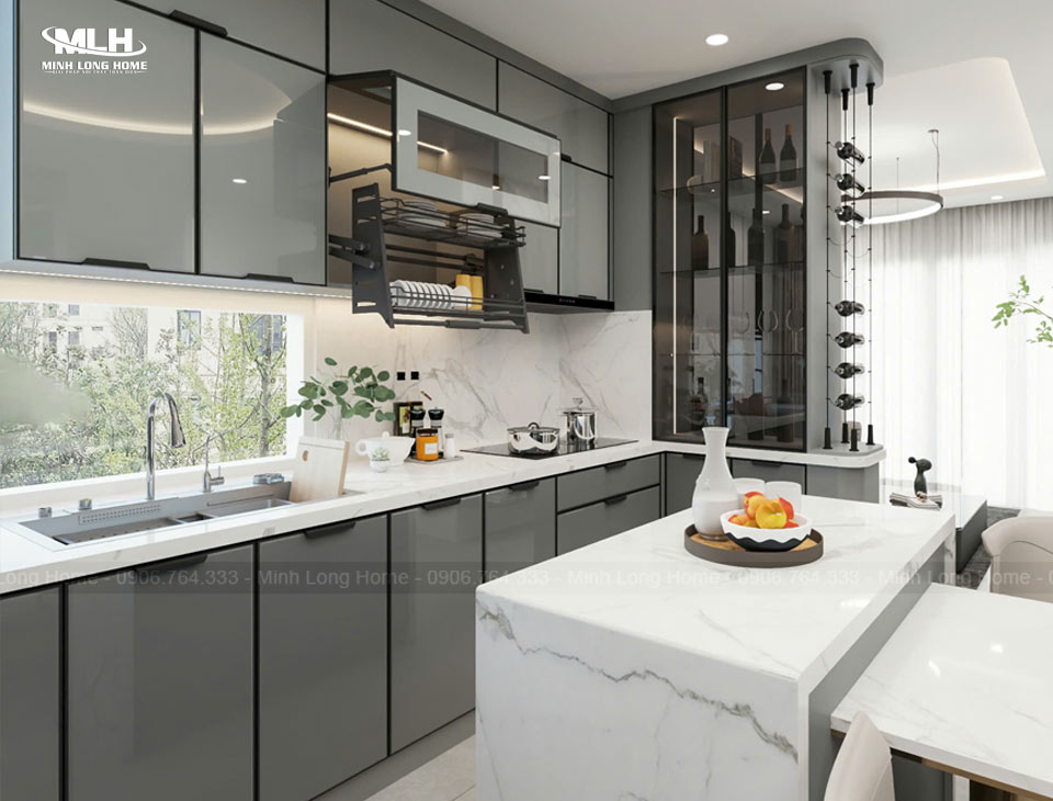 Ưu nhược điểm của tủ bếp inox cánh kính Ưu điểm của tủ bếp inox cánh kính