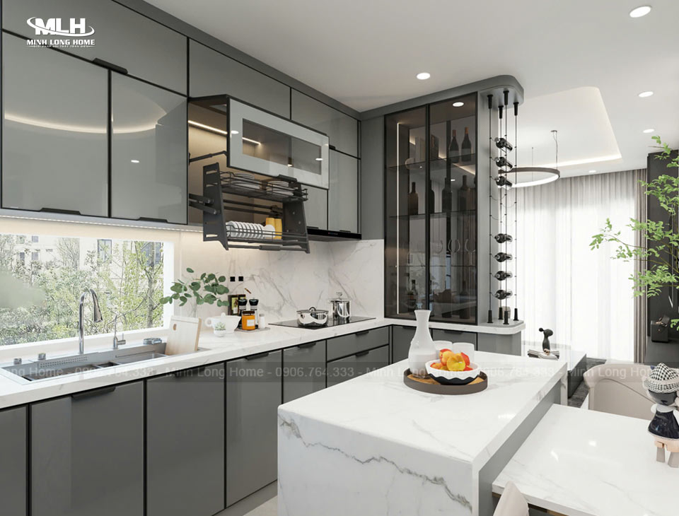 Tủ bếp inox cánh kính Ưu điểm vượt trội của tủ bếp inox cánh kính