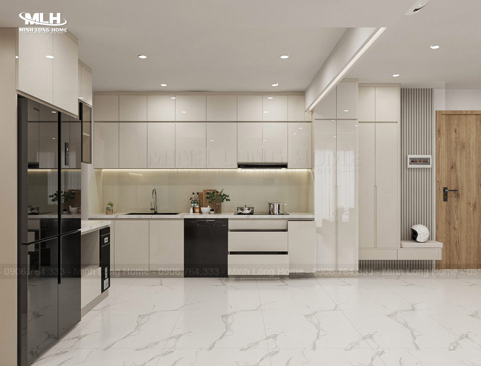 Thiết kế thi công tủ bếp nhựa Acrylic nhà chị Trang Tân Phú Phối cảnh 3D tủ bếp nhựa Acrylic nhà chị Trang Tân Phú