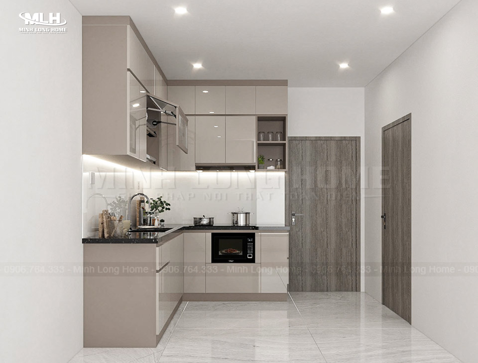 20+ Tủ bếp màu nâu xám (màu Taupe) phù hợp mọi không gian Tủ bếp màu nâu xám căn hộ nhỏ vừa