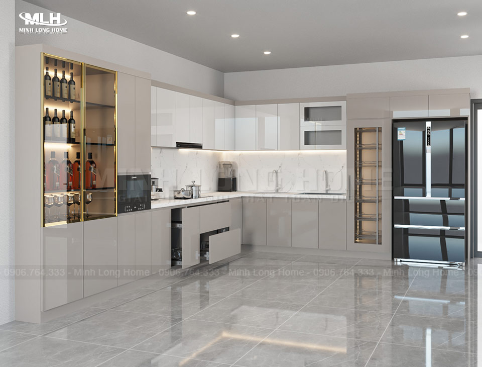 20+ Tủ bếp màu nâu xám (màu Taupe) phù hợp mọi không gian Tủ bếp màu nâu xám chữ L hiện đại