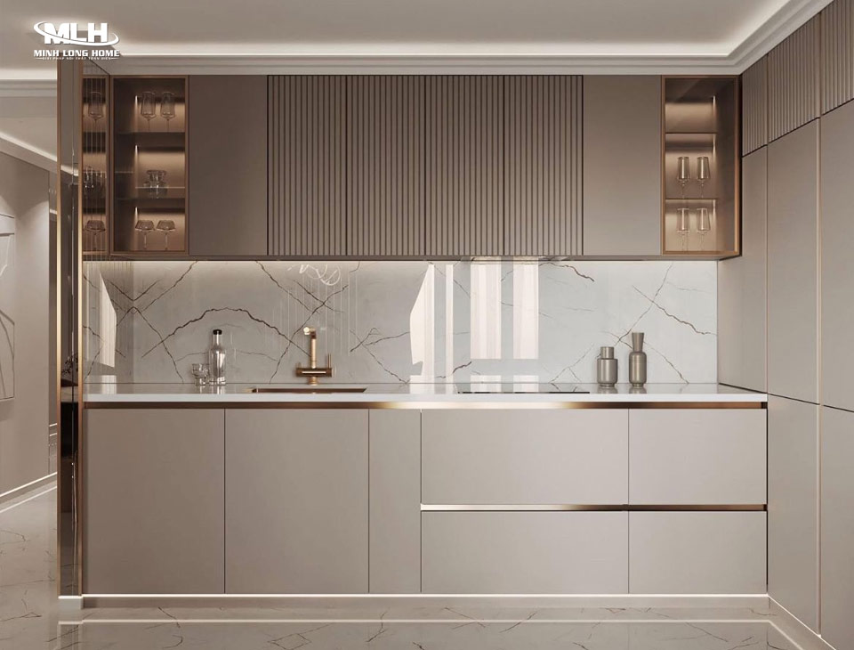 20+ Tủ bếp màu nâu xám (màu Taupe) phù hợp mọi không gian Tủ bếp màu nâu xám chữ I