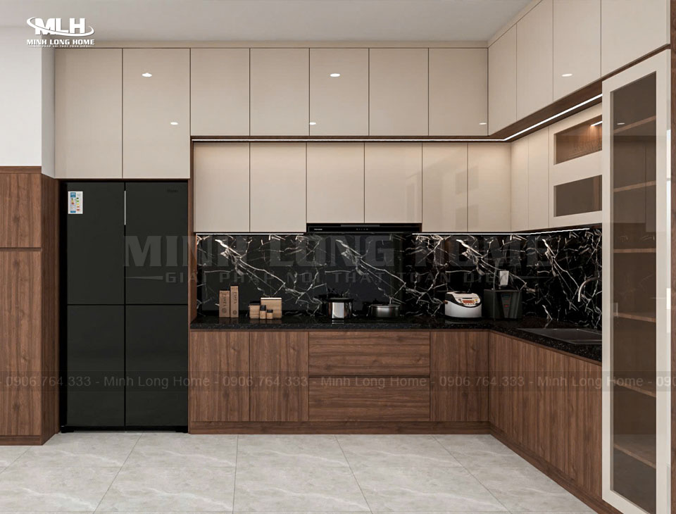 20+ Tủ bếp màu nâu xám (màu Taupe) phù hợp mọi không gian Tủ bếp màu nâu xám kết hợp vân gỗ