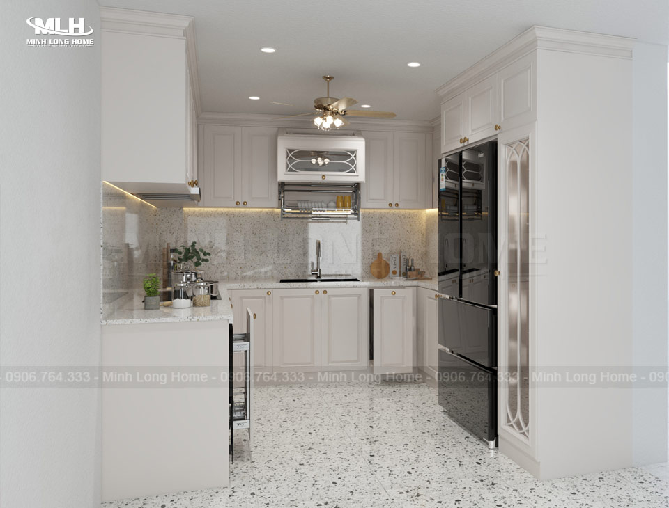 Mẫu tủ bếp mdf sơn trắng thiết kế bởi Tủ Bếp Minh Long