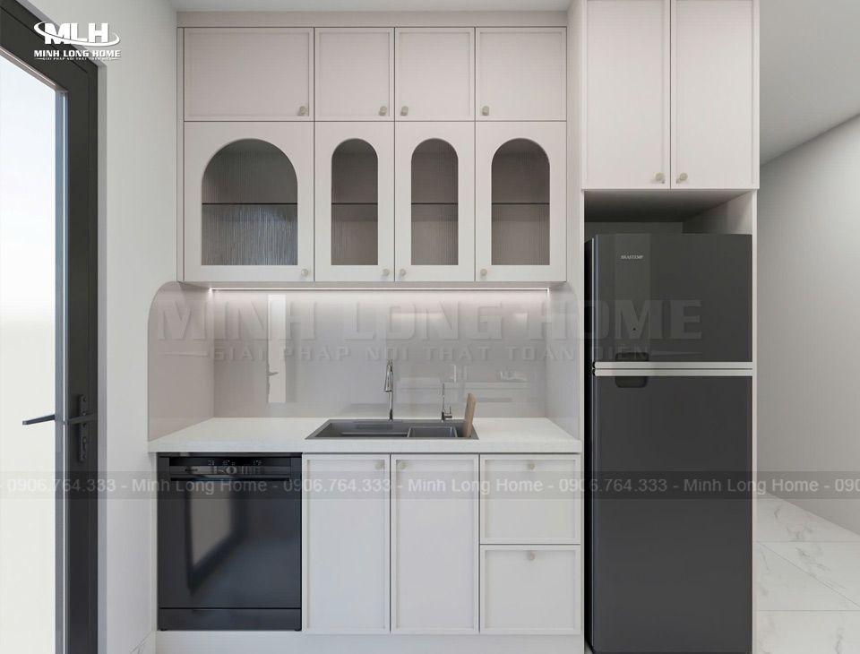 Kết hợp cánh tủ kính xen kẽ cánh tủ mdf sơn trắng là thiết kế tối ưu thẩm mỹ và độc đáo