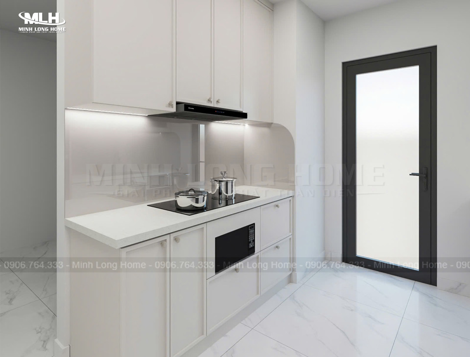 Mẫu tủ bếp MDF sơn trắng mới nhất 