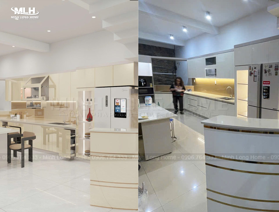 Tủ bếp quầy bar acrylic chú Việt hy