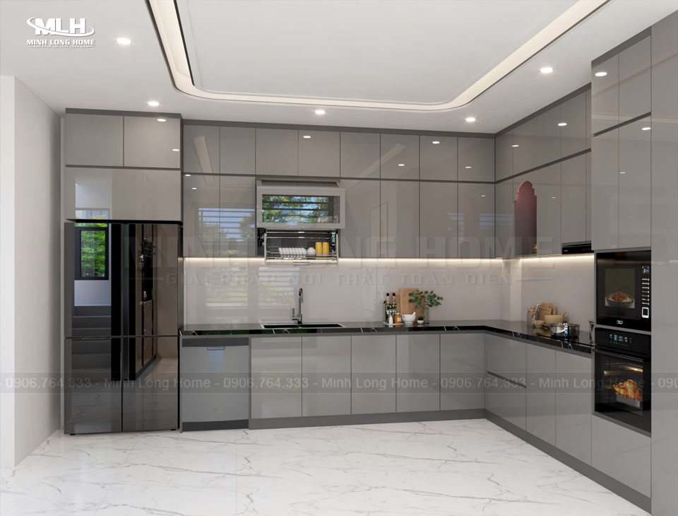 Tủ bếp inox cánh Acrylic sát trần