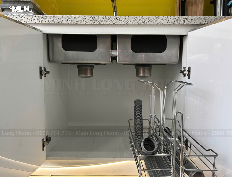 Cách bố trí tủ bếp dưới tiện nghi Bố trí tủ bếp dưới khu vực chậu rửa