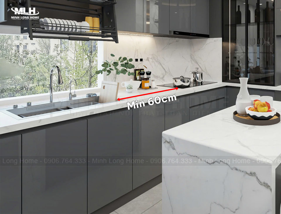 Cách bố trí tủ bếp dưới tiện nghi Bố trí tủ bếp dưới khu sơ chế