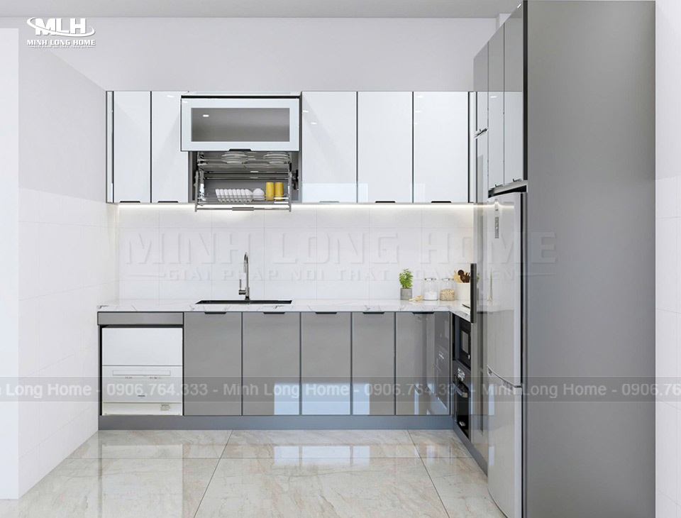 Tủ bếp nhựa Picomat, Pima, An Cường: Phủ Melamine, Acrylic, Laminate và cánh kính Dòng tủ bếp nhựa cánh kính
