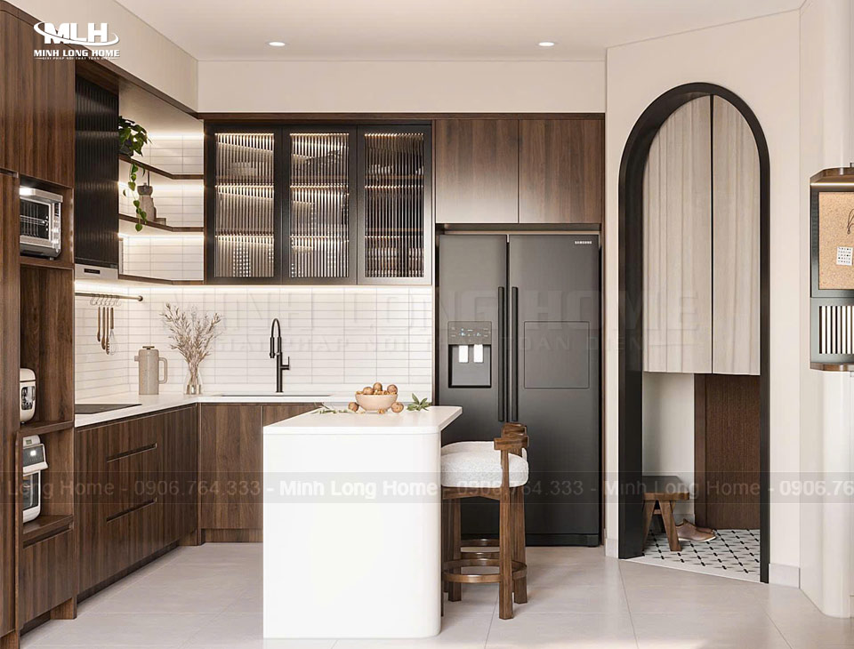 Tủ bếp nhựa Picomat, Pima, An Cường: Phủ Melamine, Acrylic, Laminate và cánh kính Dòng tủ bếp nhựa Melamine vân gỗ