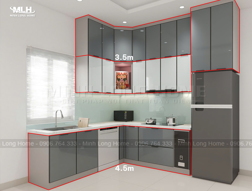 Dự án tủ bếp inox cánh kính trị giá 140 triệu cả phụ kiện, thiết bị, đá bếp, kính ốp