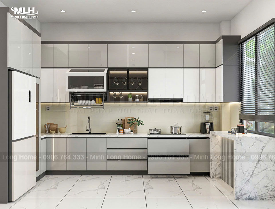 Tủ bếp nhựa Picomat, Pima, An Cường: Phủ Melamine, Acrylic, Laminate và cánh kính Mẫu mã tủ bếp nhựa Acrylic
