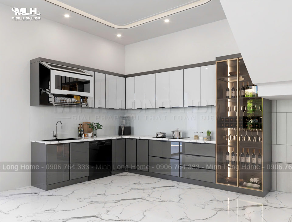 Mẫu tủ bếp inox thẩm mỹ sang trọng