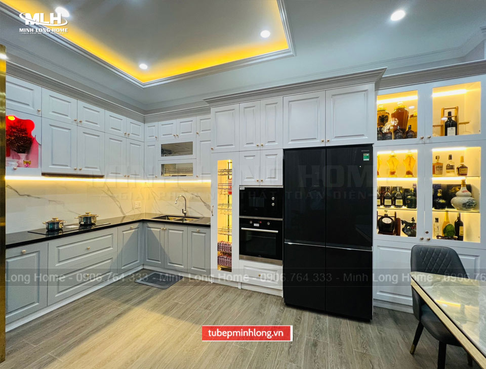 Tủ bếp nhựa Picomat, Pima, An Cường: Phủ Melamine, Acrylic, Laminate và cánh kính Mẫu tủ bếp nhựa hoàn thiện thực tế
