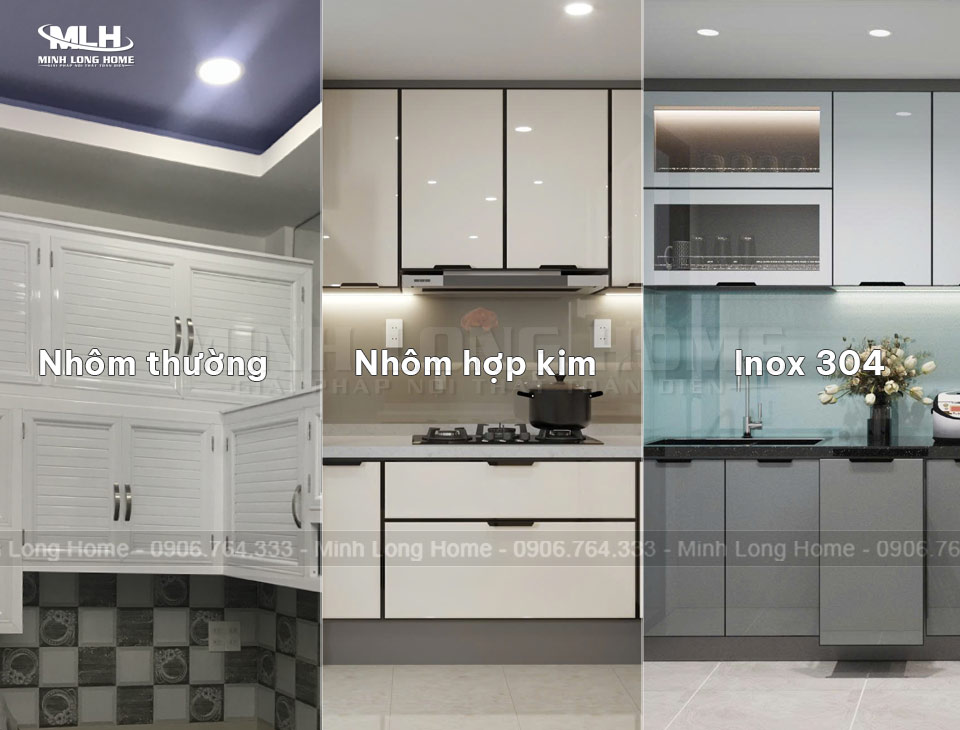 So sánh tủ bếp nhôm và inox