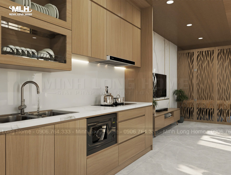 Tủ bếp nhựa Picomat, Pima, An Cường: Phủ Melamine, Acrylic, Laminate và cánh kính Tủ bếp nhựa hãng An Cường