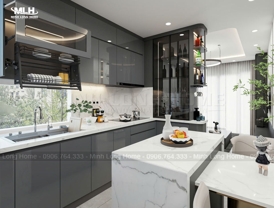 Tủ bếp nhựa Picomat, Pima, An Cường: Phủ Melamine, Acrylic, Laminate và cánh kính Ưu điểm tủ bếp nhựa