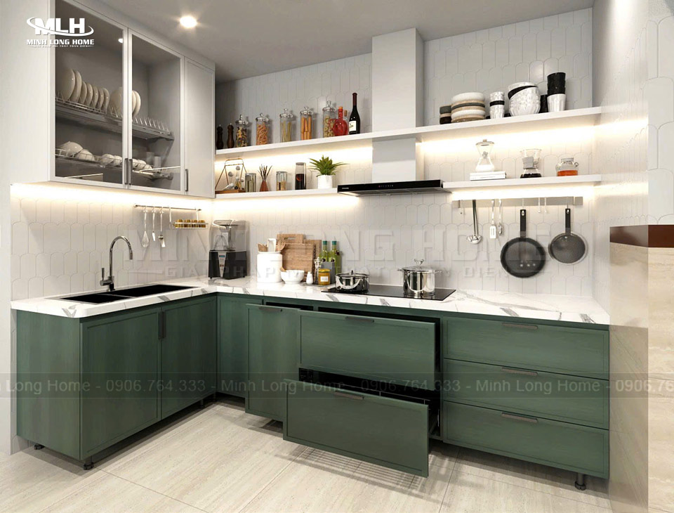 Cách bố trí tủ bếp dưới tiện nghi Tủ bếp dưới kiểu chữ L