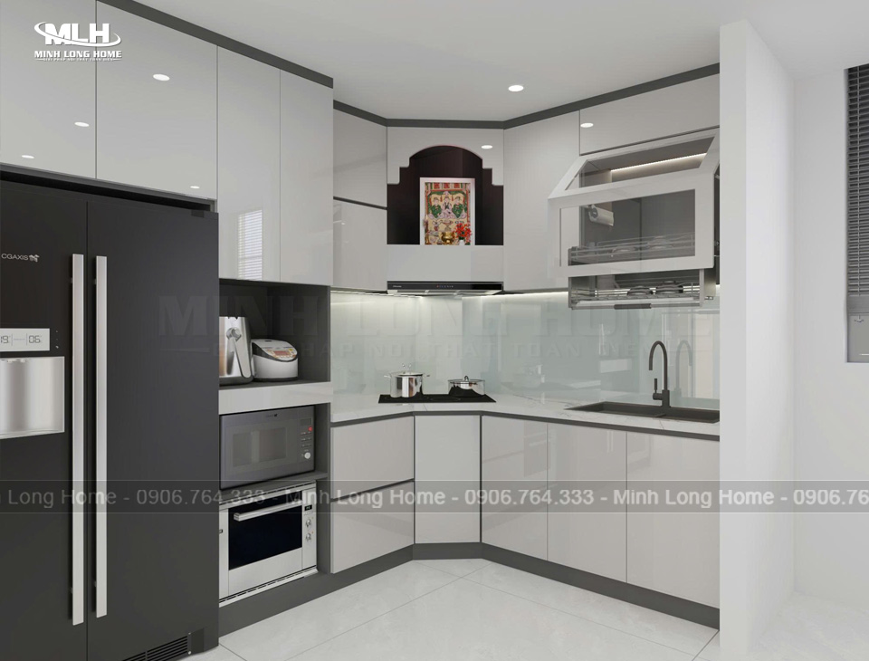 Tủ bếp inox cánh Acrylic dễ xước hơn cánh kính
