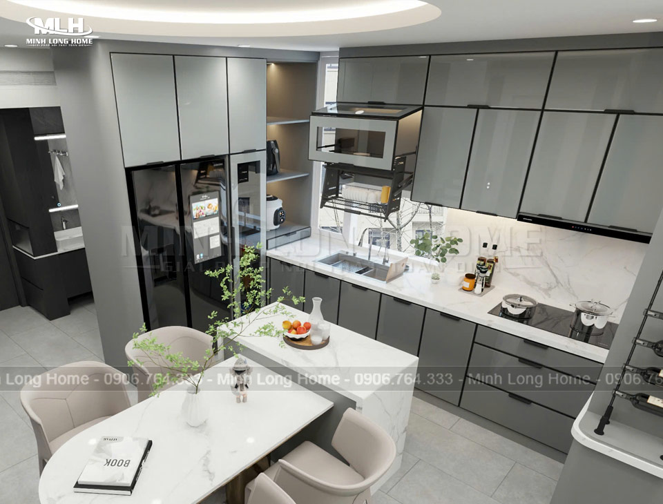 Tủ bếp inox cánh kính so với cánh Acrylic