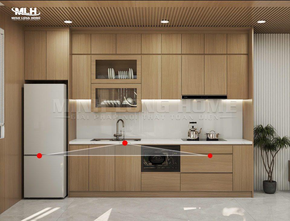 Bố trí tủ bếp chữ i dài 3m