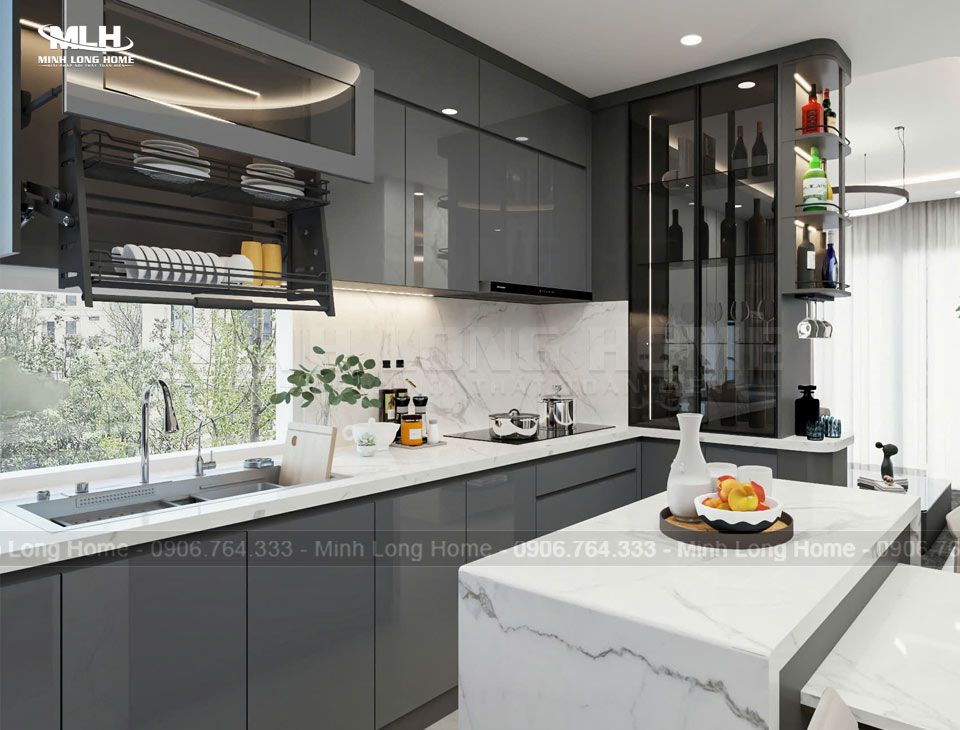 Bố trí tủ bếp chữ i dài 3m hiện đại