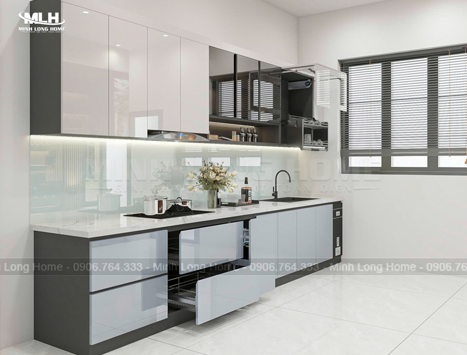 Tủ bếp chữ i dài 3m thông minh nhiều phụ kiện