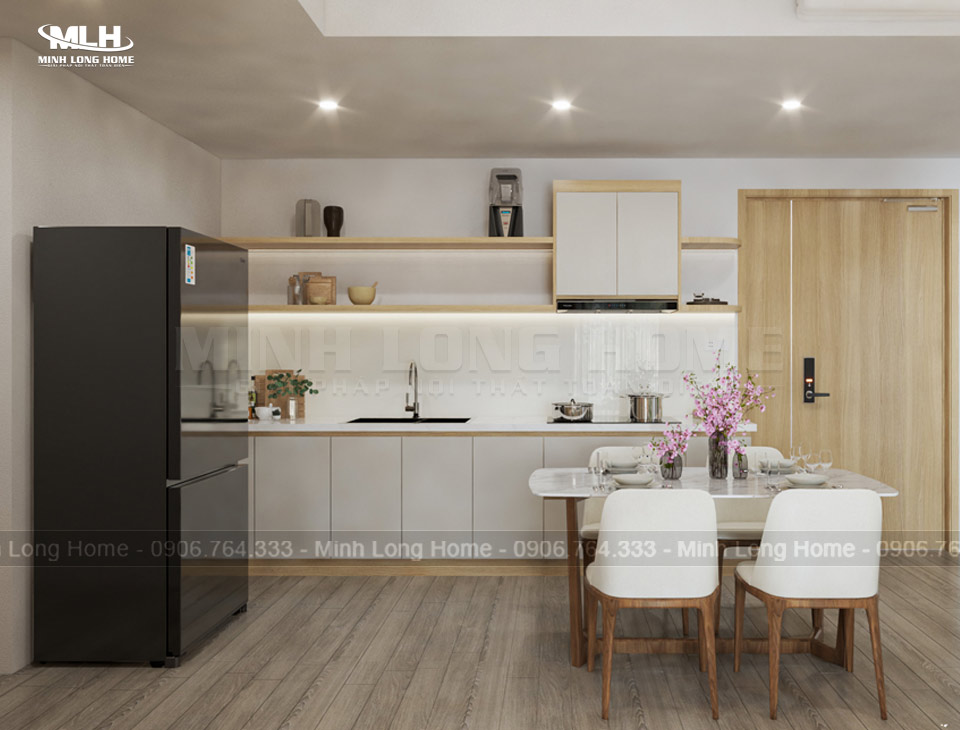 Bố trí tủ bếp chữ i dài 3m tối giản