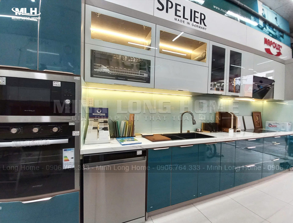Showroom Tủ Bếp Minh Long trưng bày tủ bếp, phụ kiện, thiết bị bếp Showroom tủ bếp đầy đủ phụ kiện thiết bị bếp